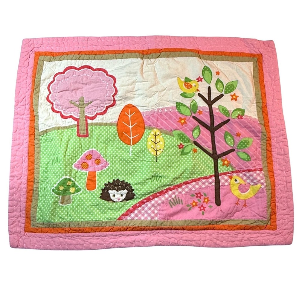 90s Handmade Whimsical Nursery Pillow Sham Cover Applique Birds Vintage Decor